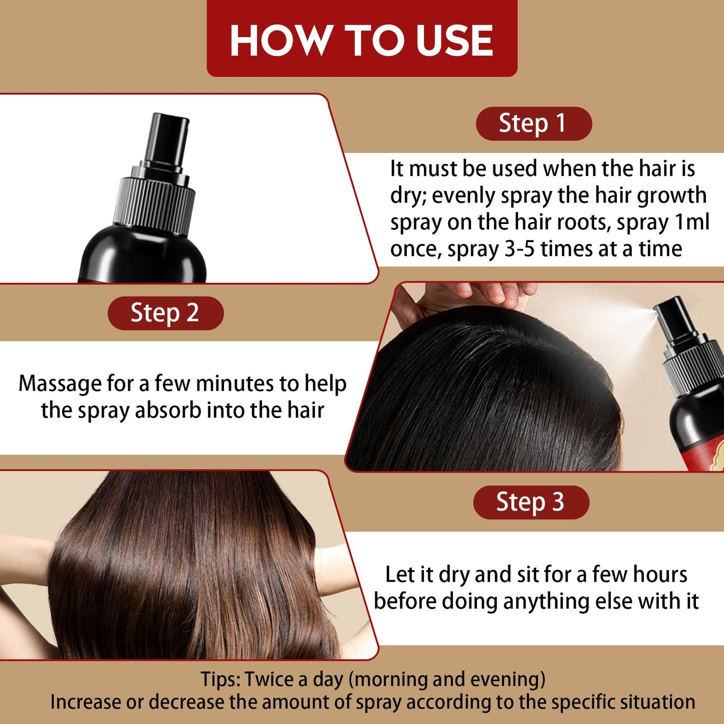 YeyiLidu 2Pcs Saffron Hair Spray,Herbal Black Hair Spray,Saffron Hairs Blackening Spray,Essence Spray Saffron and Polygonum Multiflorum Leaving Hairs Shiny Non-Frizzy