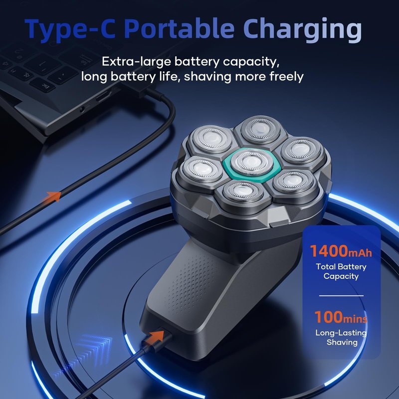 Head Shavers for Bald Men, kensen Upgrade Magnetic Head Shavers, Long Battery Life Electric Bald Razor, 2 Speed Settings, IPX6 Waterproof Wet/Dry Shaving, LED Display, Rechargeable 7D Rotary Shaver