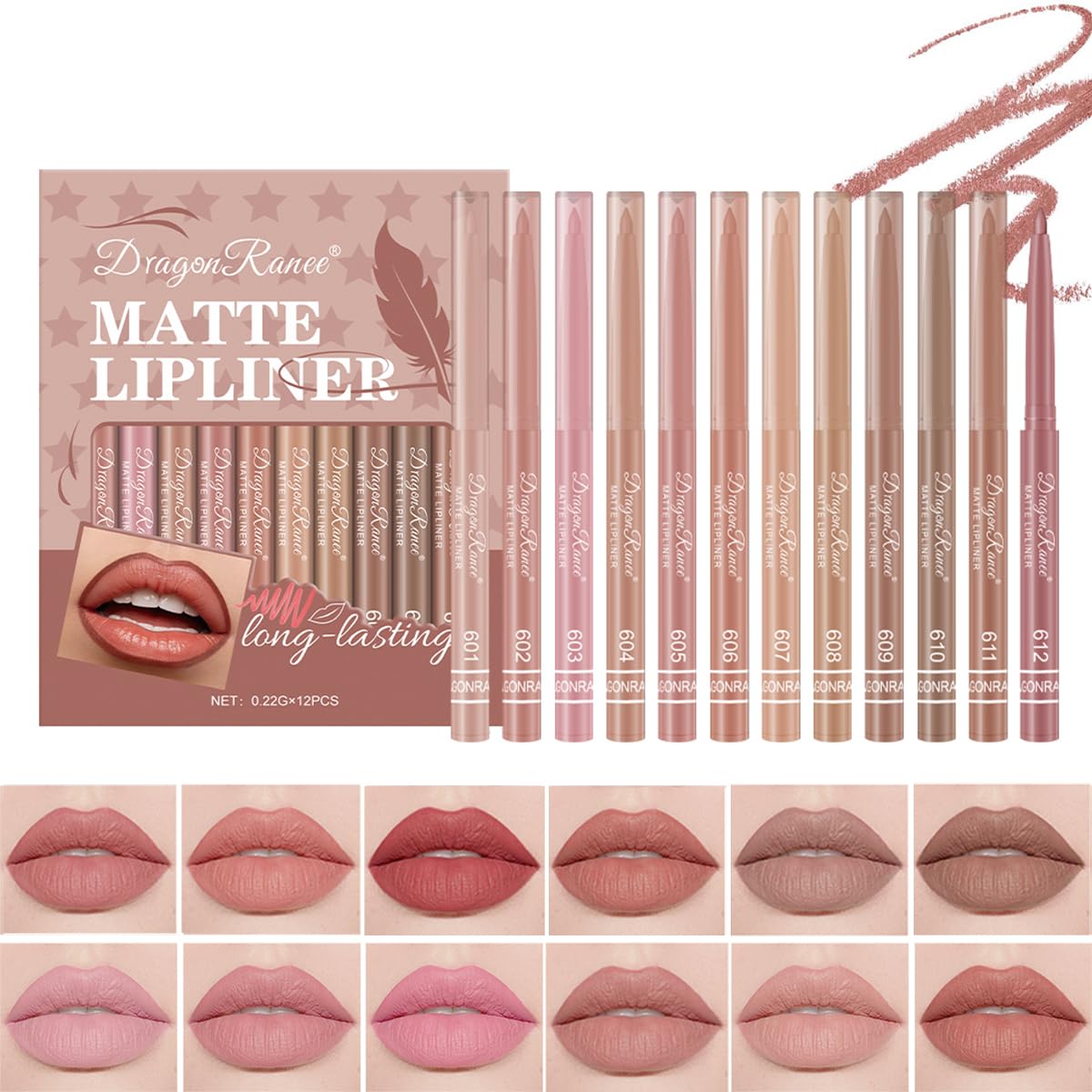 12PCS Pink Creamy Matte Lip Liner Pencil Set - Waterproof Long-Lasting Color for Perfect Pout | Soft Pink Makeup Kit