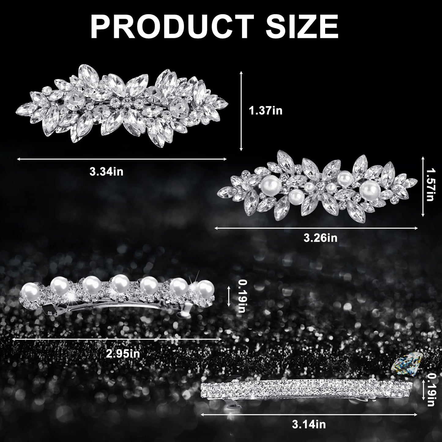 4pcs Rhinestone Hair Barrettes for Women Leaf Wedding Hair Pins Crystal Bobby Pins Silver Bridal Hairpin Clips for Brides Bridesmaids Flower Girls