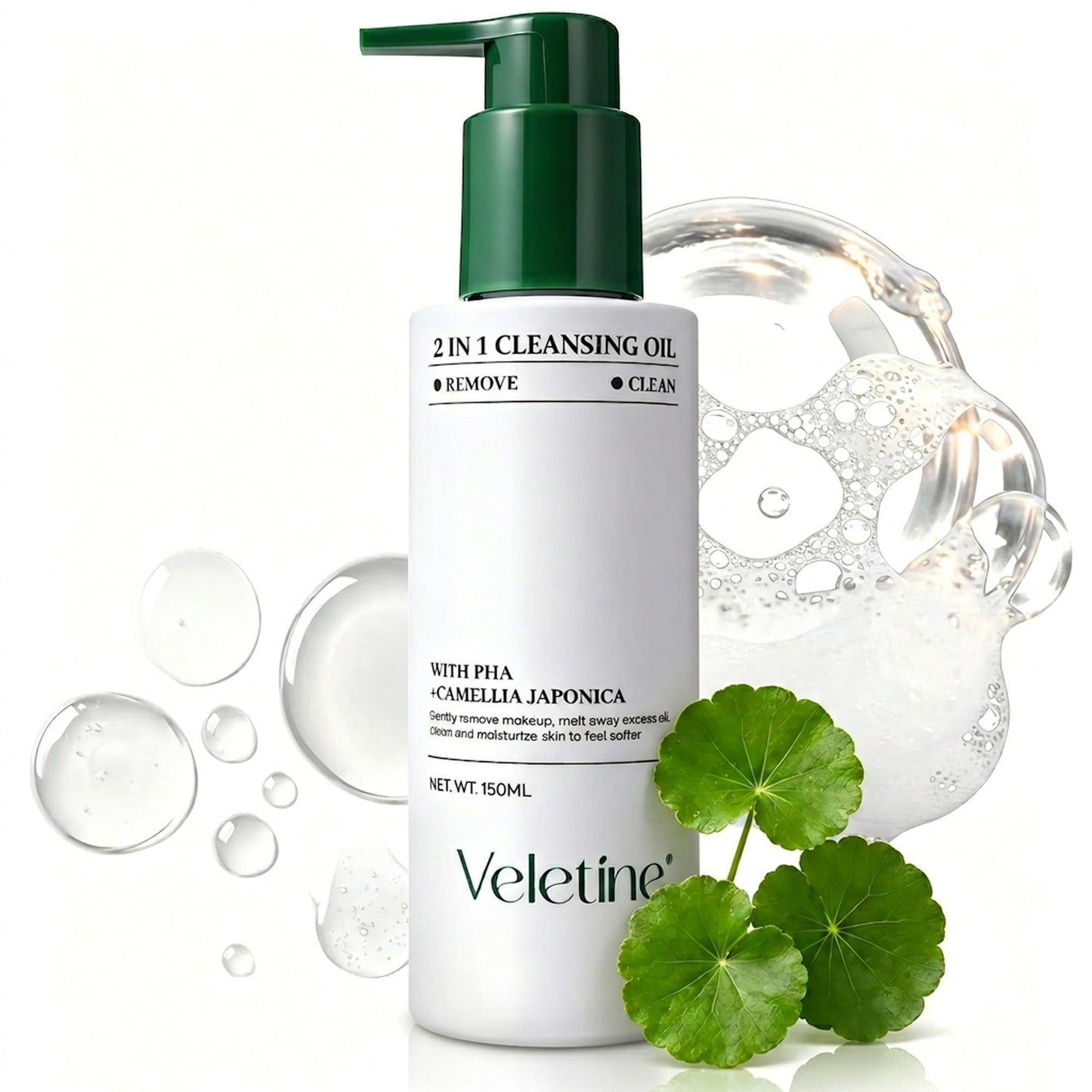 veletine 2-in-1 Makeup Remover Cleansing Oil -Centella & Camellia Extracts, Lightweight, Deep Cleansing & Moisturizing, Daily Makeup Remover, Suitable for All Skin Types, 150ml