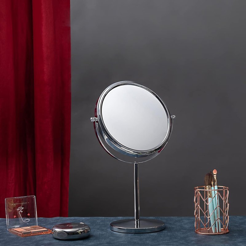 Classic Round Desktop Makeup Mirror - 15" Tall Double-Sided 360° Swivel | 1X/10X Magnification for Bathroom & Bedroom