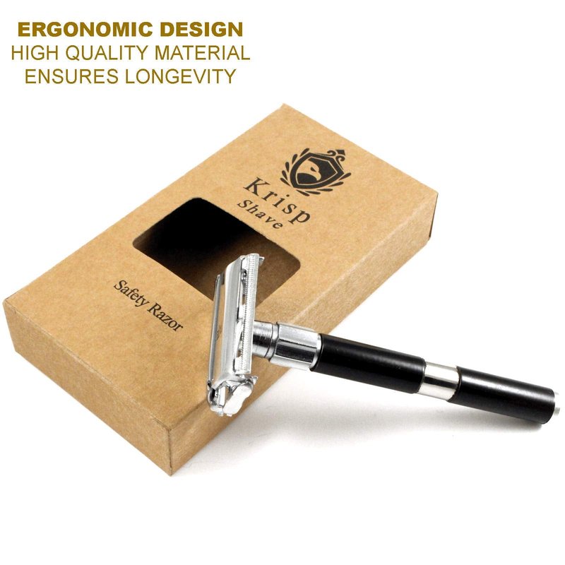 Krisp Beauty Double Edge Safety Razor, (4 Inch Long) Butterfly Open Men Women Wet Shaving Razor with 5 Shaving Blades