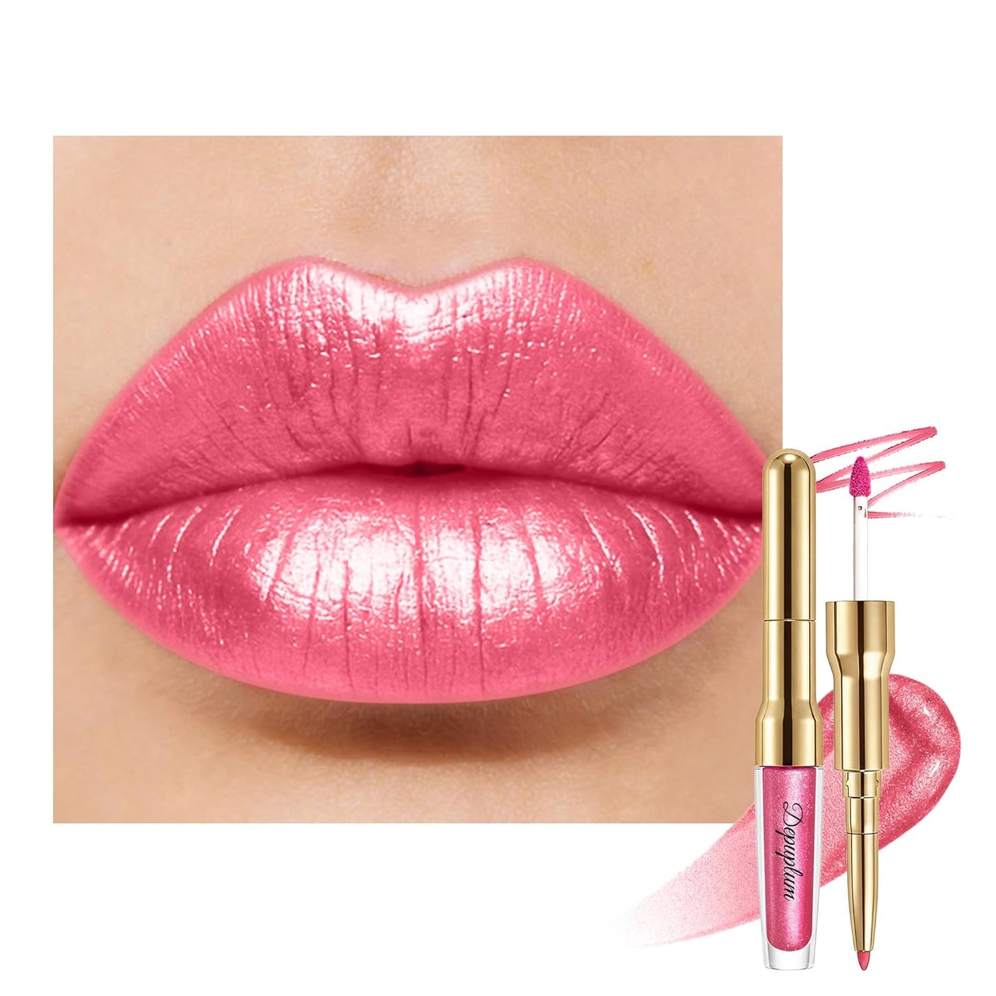 Pink Metallic Lipstick & Lip Liner Combo - Waterproof, Smudgeproof Shimmer Finish | Long Lasting Nude (GB24 Mauve Babe)