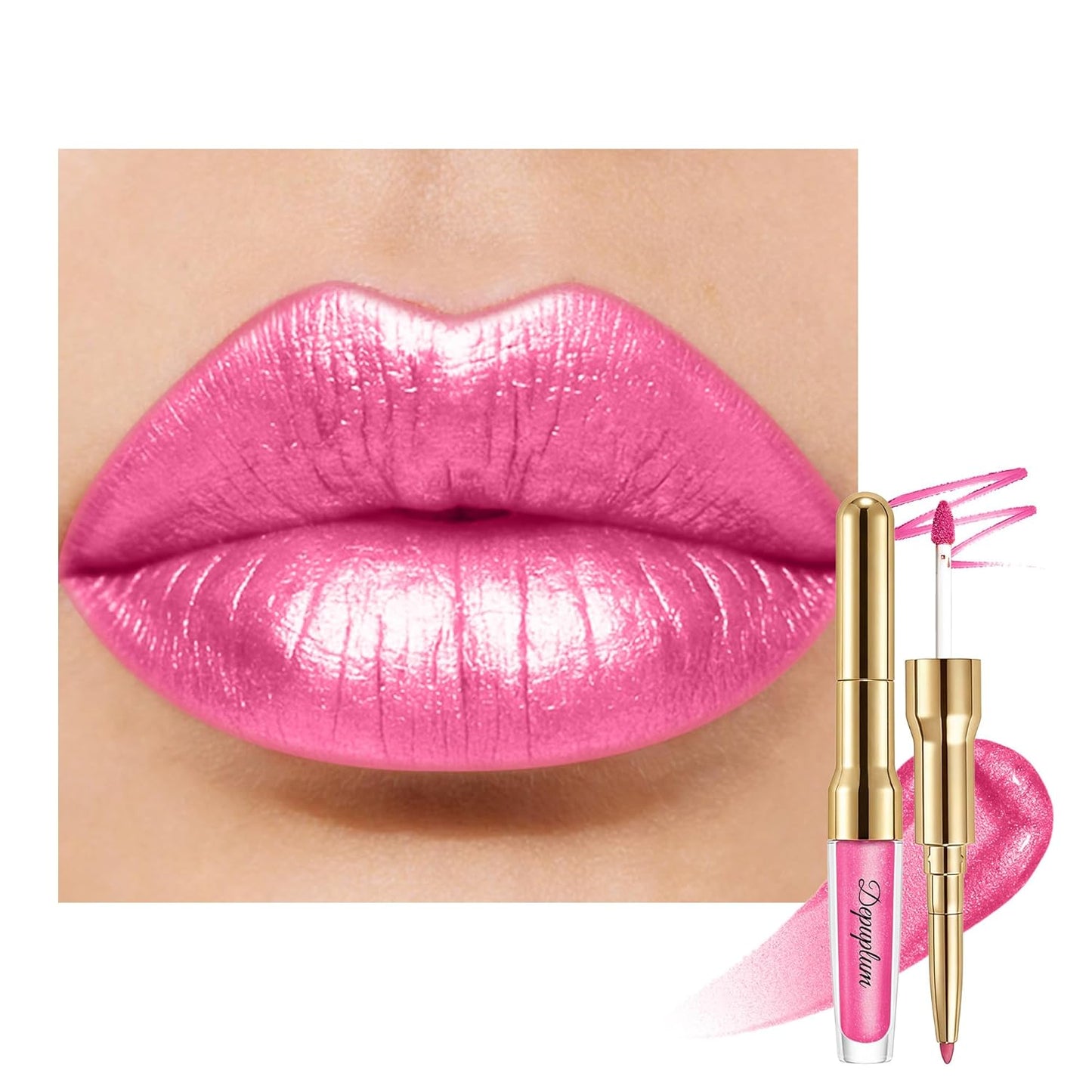 Pink Metallic Lipstick & Lip Liner Combo - Waterproof, Smudgeproof Shimmer Finish | Long Lasting Nude (GB24 Mauve Babe)