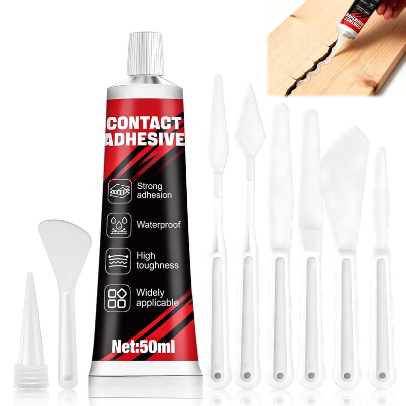kuailaya Contact Cement Adhesive, Contact Cement Glue Contact Adhesive with 6pc Glue Spreader Set Strong Adhesion Elastic Flexible and Weather-Resistant for Shoes Vinyl Wood Metal Leather, 50ml