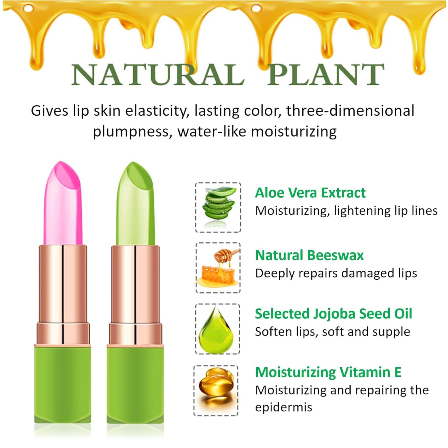 Aloe Vera Lipstick Set - Long Lasting Moisturizing Balm | Color Changing, Waterproof Matte Finish