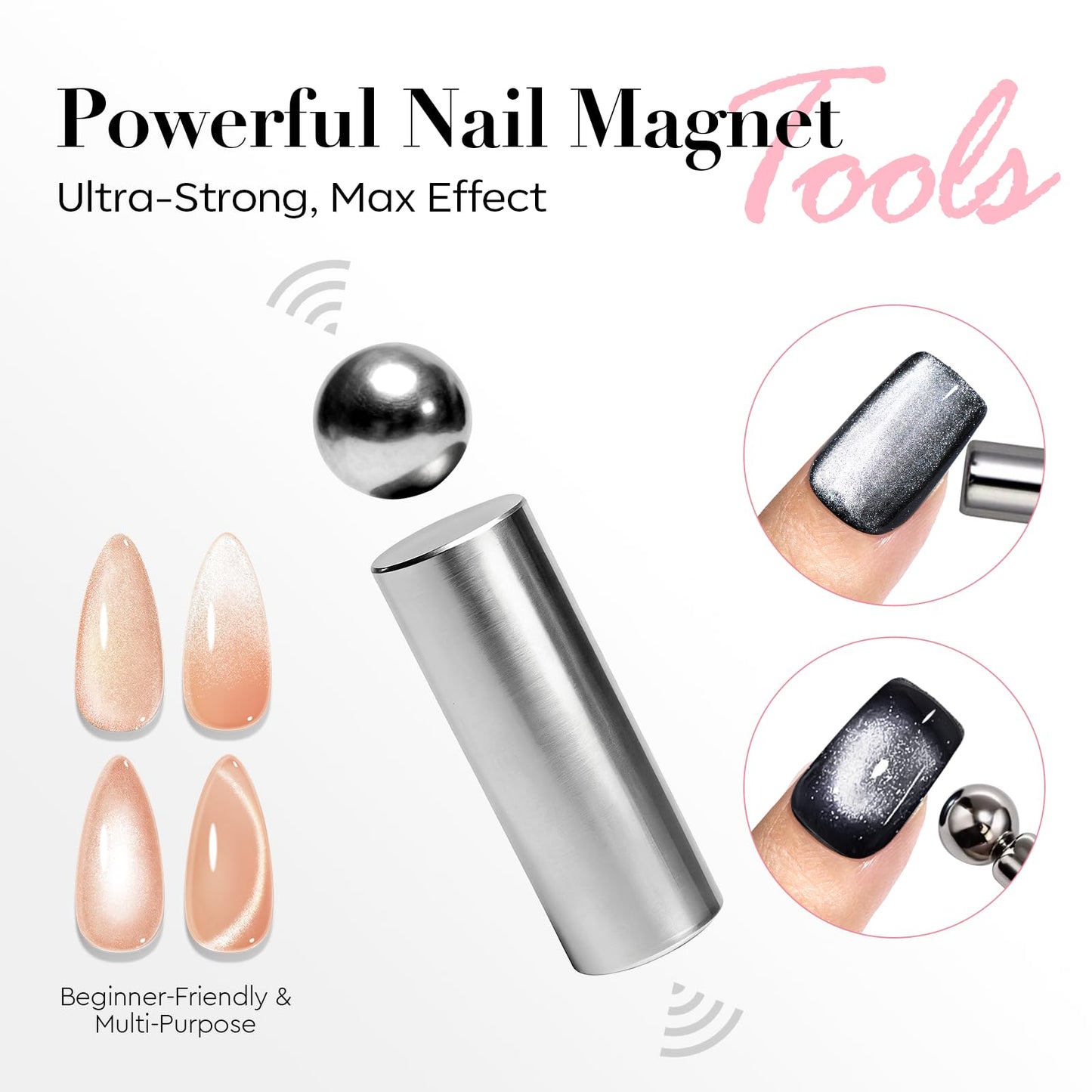 AzureBeauty Cat Eye Magnet Nail Art Tools-14PCS Powerful Cateye Gel Nail Polish Magnet Tools -Heart/French /Black Hole Magnet Sticks, DIY Glassy Cateye Nail Art Effects