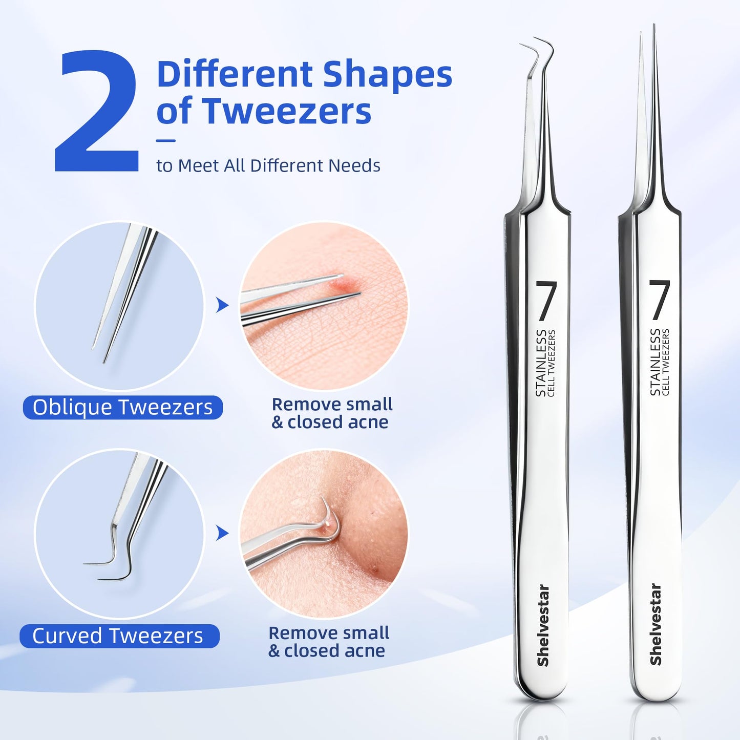 Shelvestar Pimple Popper Tool Kit, 7 PCS Professional Stainless Steel Blackhead Remover Comedone Extractor Tools for Removing Zit on Face - Silver