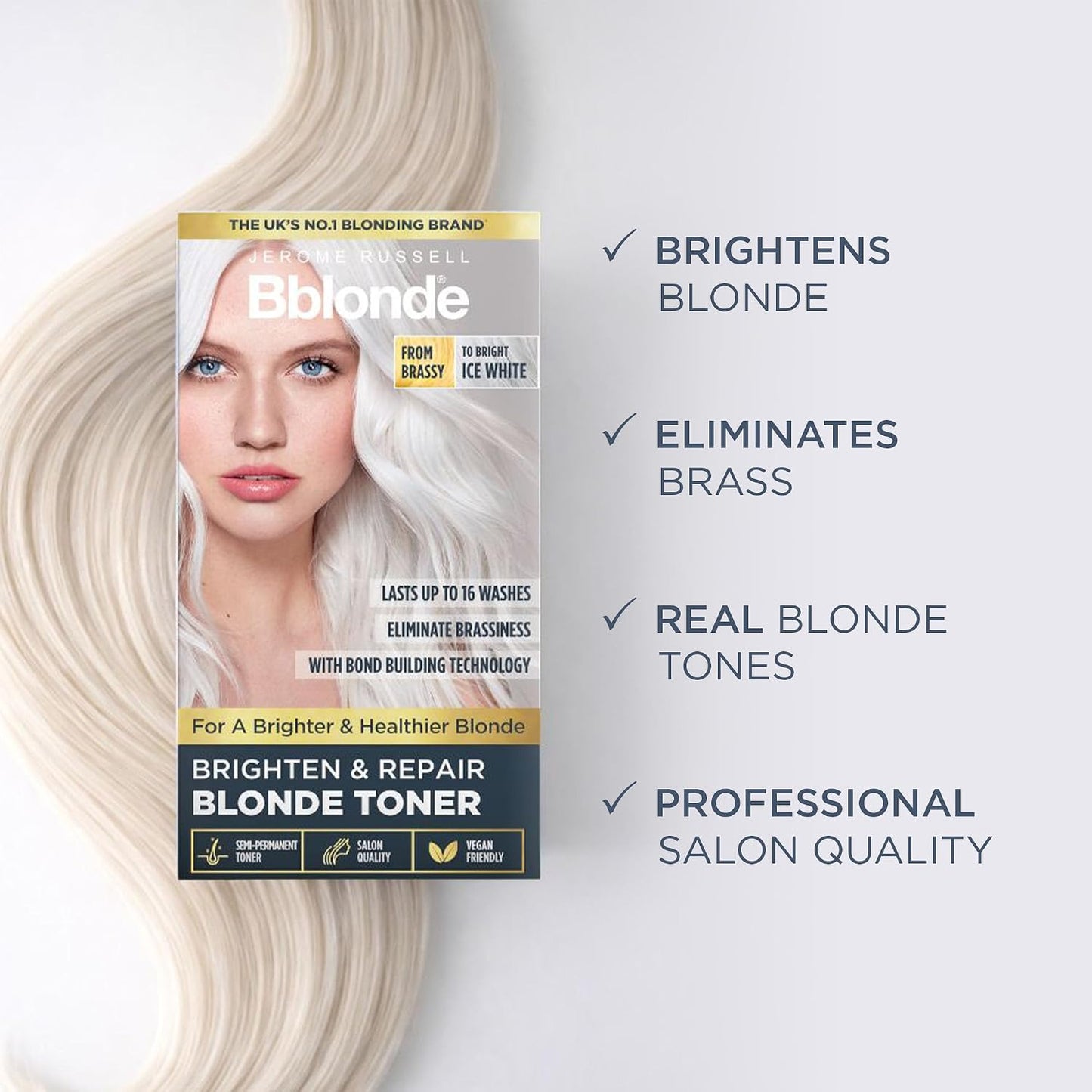 Jerome Russell Bblonde Ice White Toner | Semi-Permanent Hair Dye Kit for Pre-Lightened Blonde Hair, Vegan & Ammonia-Free