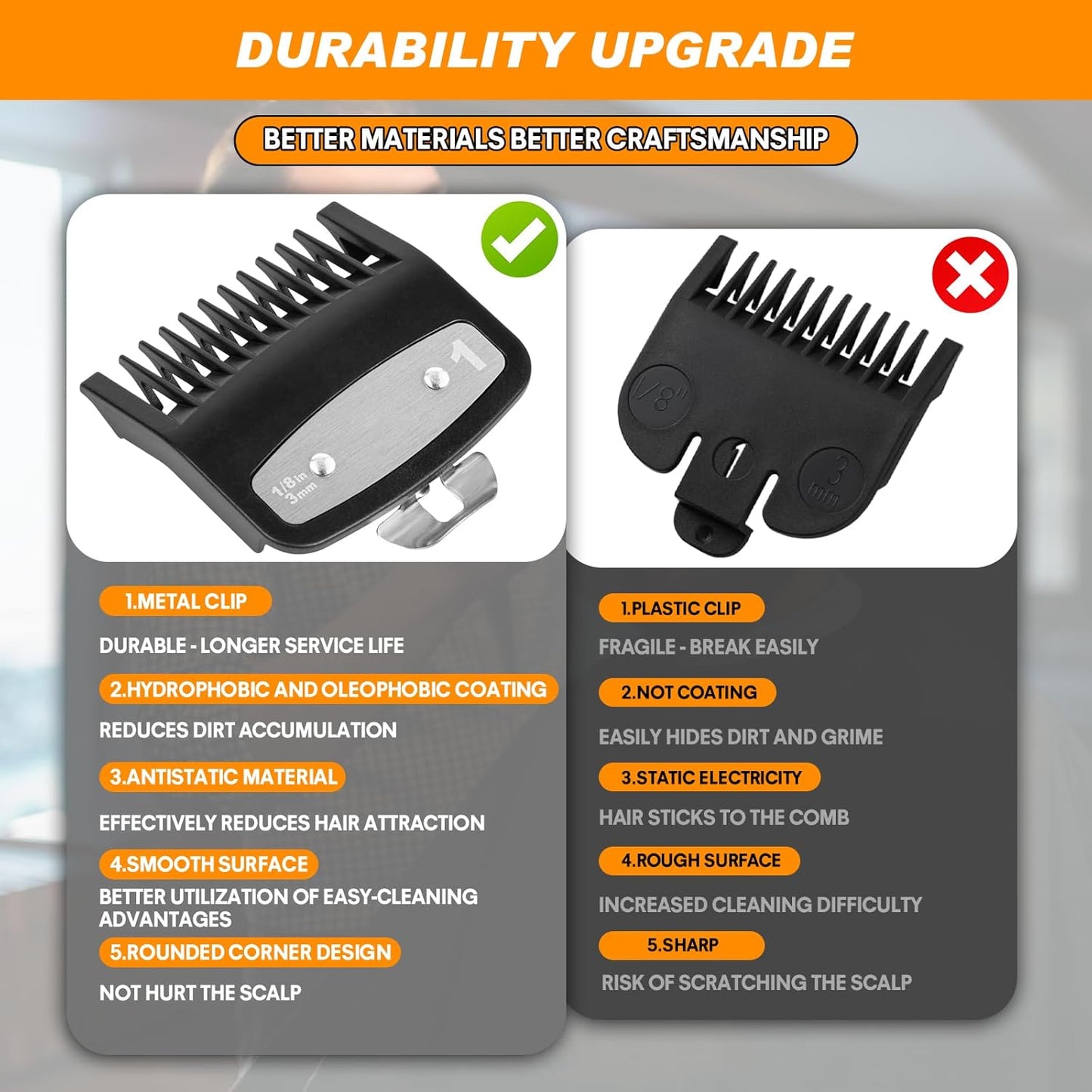 Wahl Clipper Guards Set - 3 Pack Replacement Metal Guide Combs | 1/16" & 1/8" for Barbers, Black