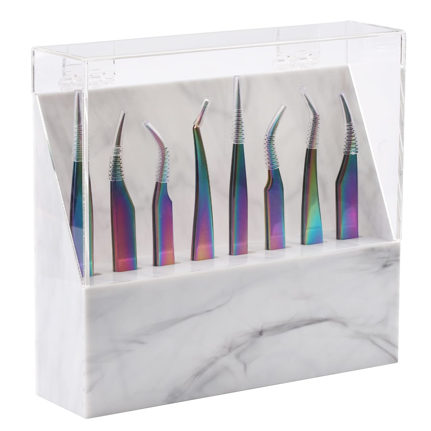 White Dust-proof Tweezers Holder Lash Extension Supplies Stand Holder 8 Holes Tweezers Holder Eyelash Extension Supplies Acrylic Display Stand Salon and Home Use by GEMERRY (White)