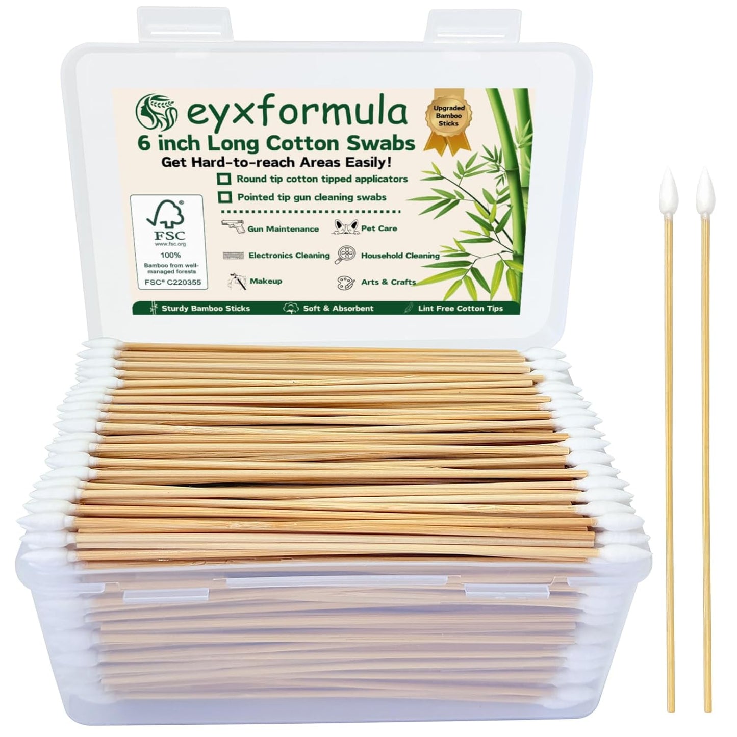 Eyxformula 500 PCS Cotton Swabs - 6 Inch Bamboo Sticks for Dog Ear Cleaning, Makeup & Crafts | Lint-Free Applicators