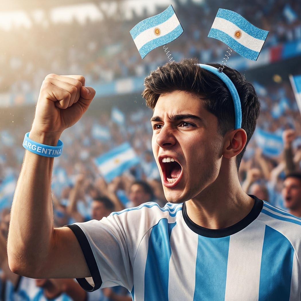 CAKURE Argentina Headband Soccer Fan Headbands Silicone Bracelet for Sports Events (Argentina Fan Set)