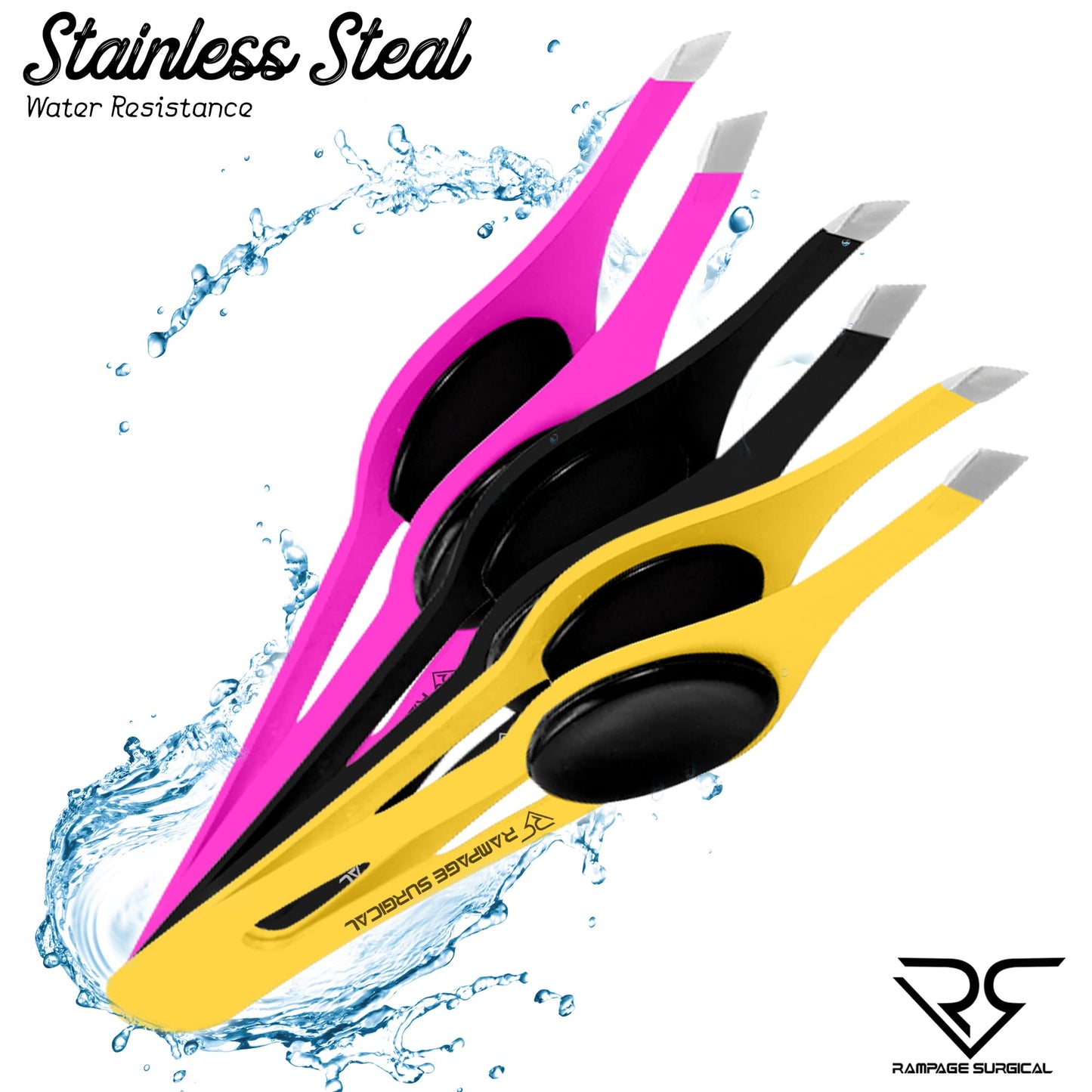 Professional Eyebrow Tweezers Slanted Tip Stainless Steel 2,3xPcs Set, Non-Slip Grip Slant Tip Tweezers for Facial Hair, Plucking Removing Ingrown Hairs, Tweezer for Women Men (Black&Pink&Yellow)