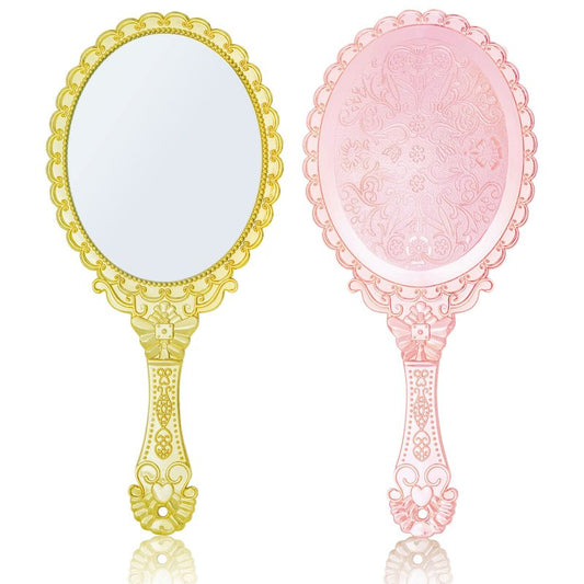 Lystaii 2pcs Handheld Mirror, Vintage Hand Travel Purse Mirrors with Handle Portable Embossed Flower Hand Held Decorative Mirrors Compact Packet Mini Mirror for Girls Face Makeup