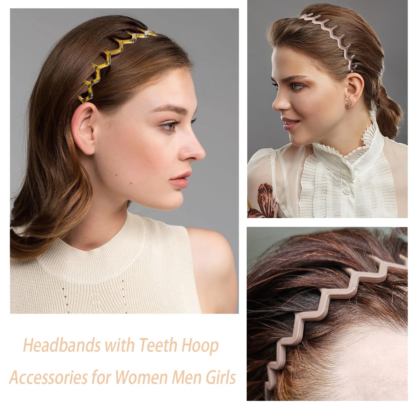 Zig Zag Headbands - 5 Pack Plastic Wavy Hair Bands with Comb Teeth | Unisex Hair Styling Accessories