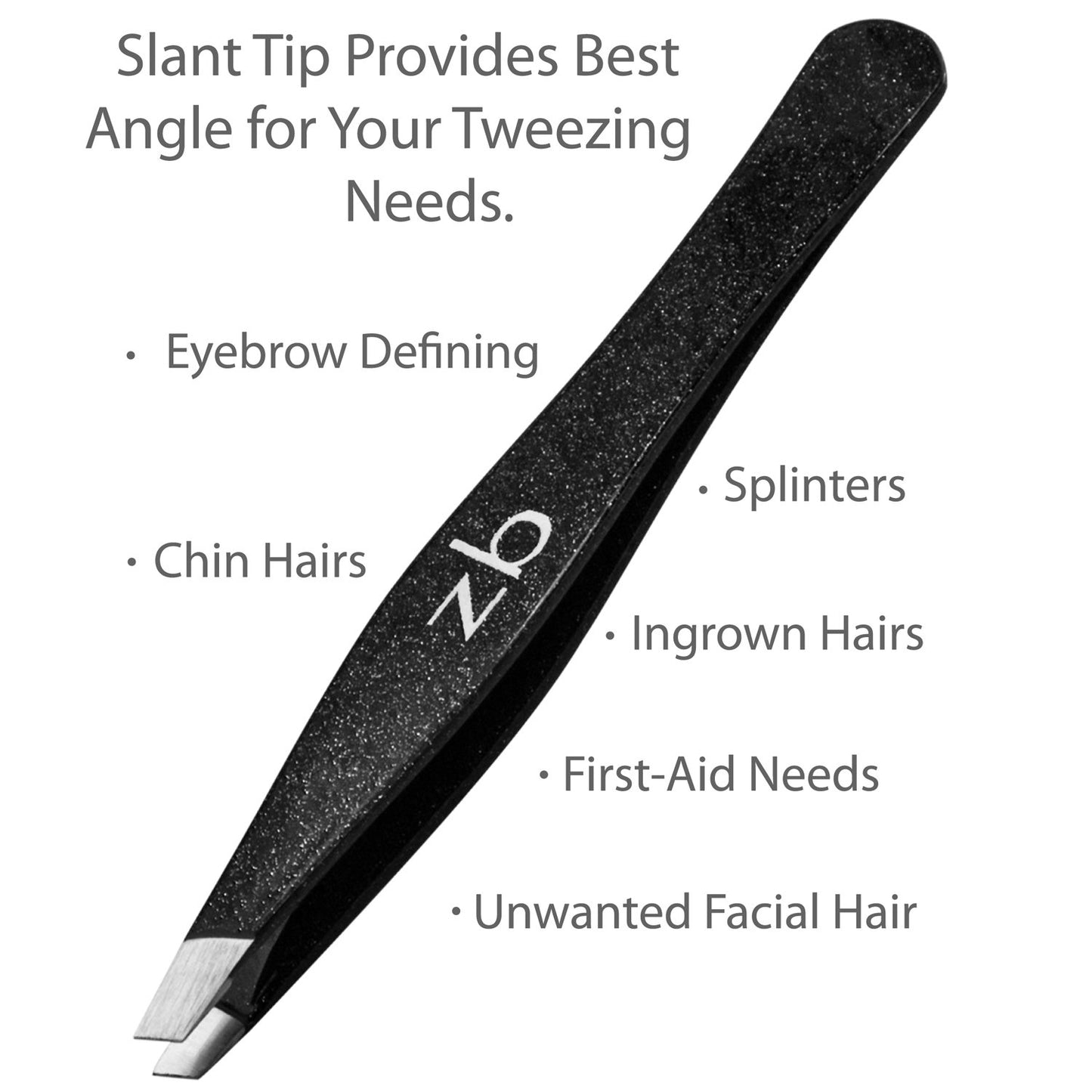 Tweezers – Surgical Grade Stainless Steel - Slant Tip for Expert Eyebrow Shaping and Facial Hair Removal – with Protective Pouch - Best Tweezer for Men and Women (Black)