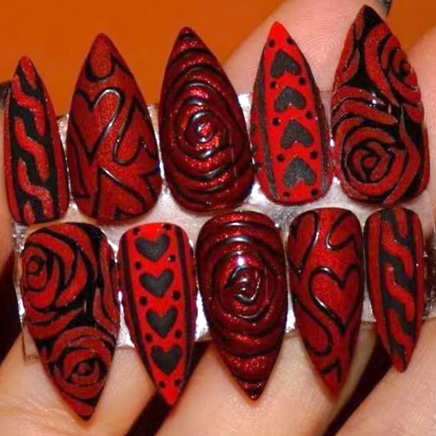 Press-On Nails - 24Pcs Medium Almond Fake Nails with Lotus & Lucky Koi Design | Glossy Full Cover for Spring/Summer DIY Manicure