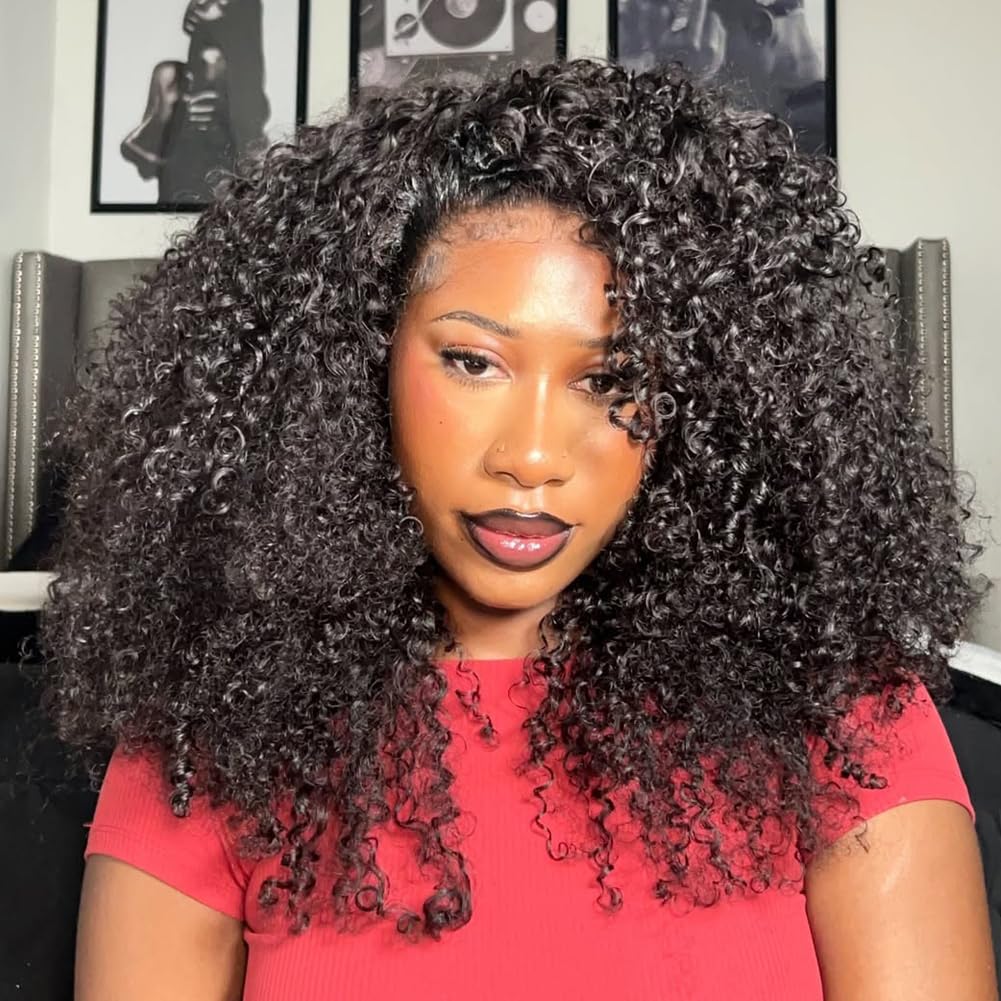 Kinky Curly 3 In 1 Half Wig - 200% Density Human Hair | 16 Inch Afro Curly Flip Wig for Women
