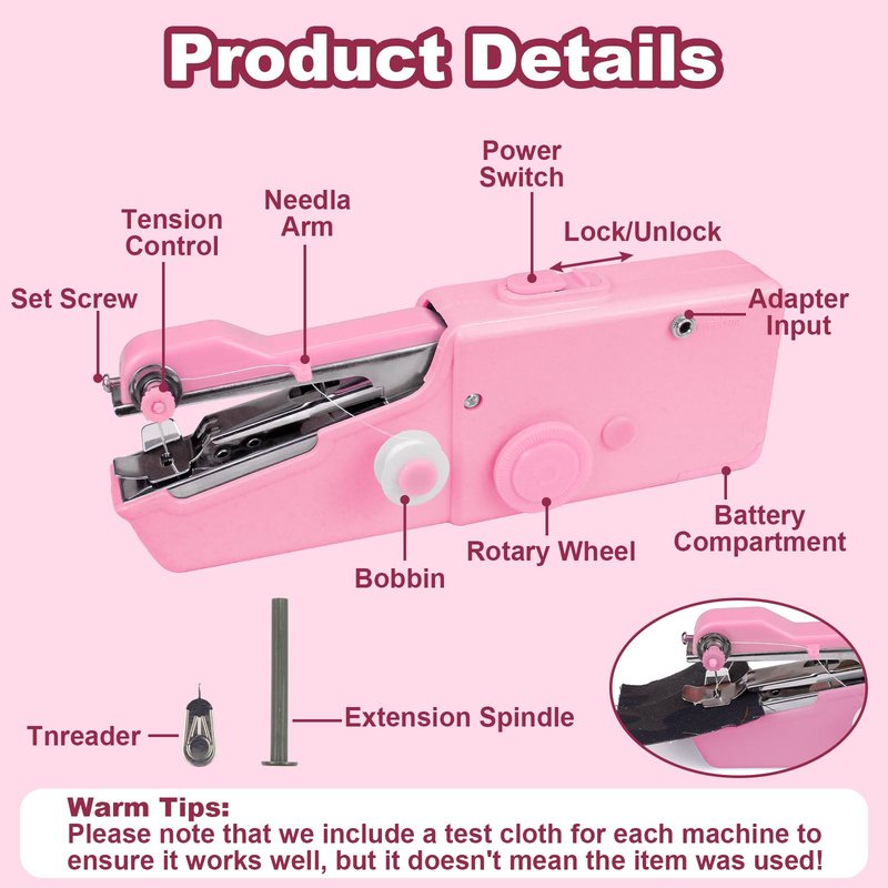 Handheld Sewing Machine, Mini Portable Handheld Sewing Machine, Hand Held Sewing Device, Easy to Use and Fast Stitching for Adults, Beginners, and Quick Home Repairs