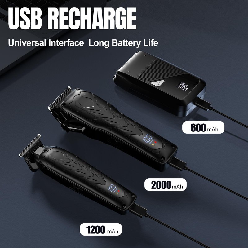 Lanumi Hair Clippers for Men - Cordless Barber Clippers Set with T-Blade Trimmer, USB Rechargeable, LED Display
