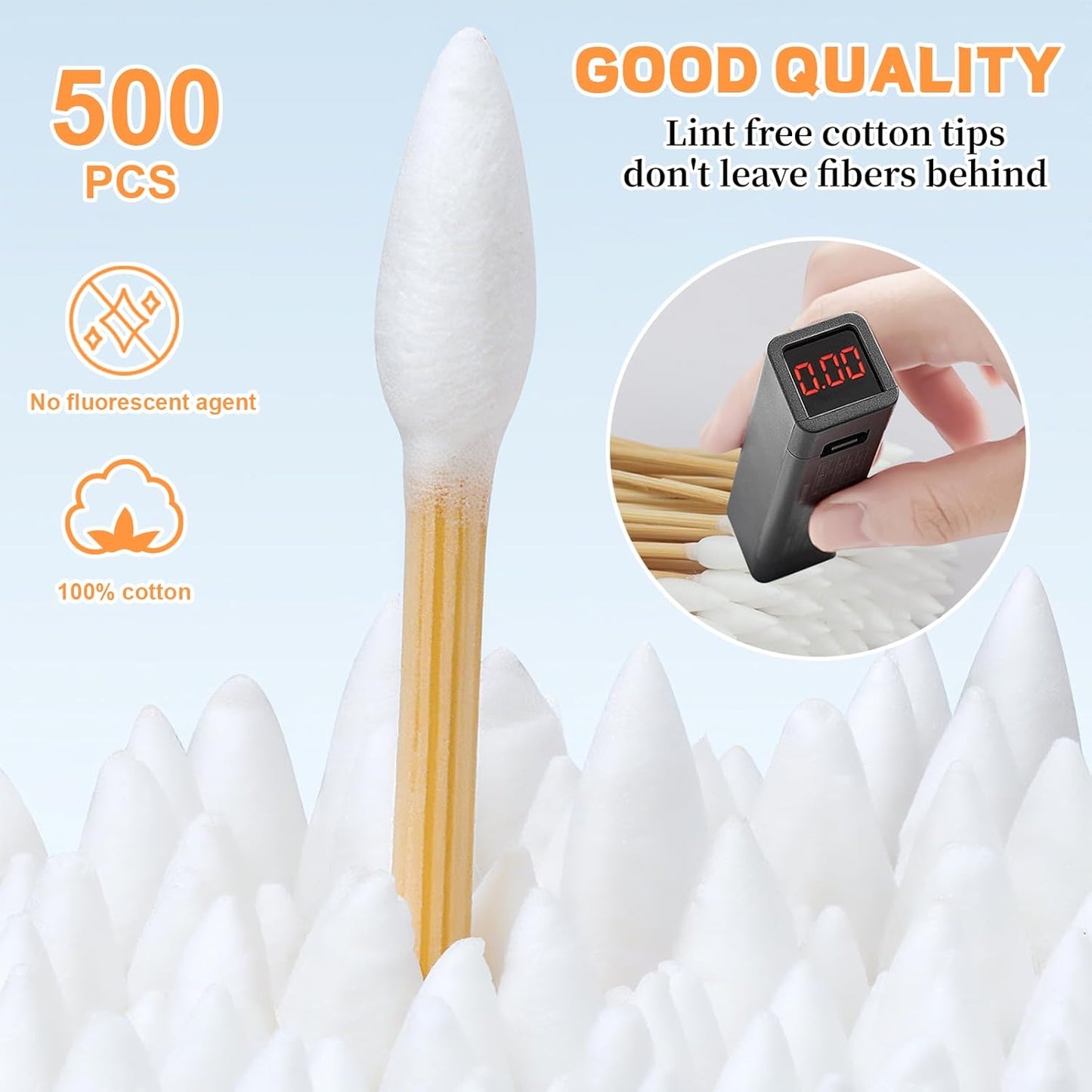 Pointed Cotton Swabs - 500pcs Precision Gun Cleaning & Makeup Swabs | Lint-Free Bamboo Handle, 6 Inch