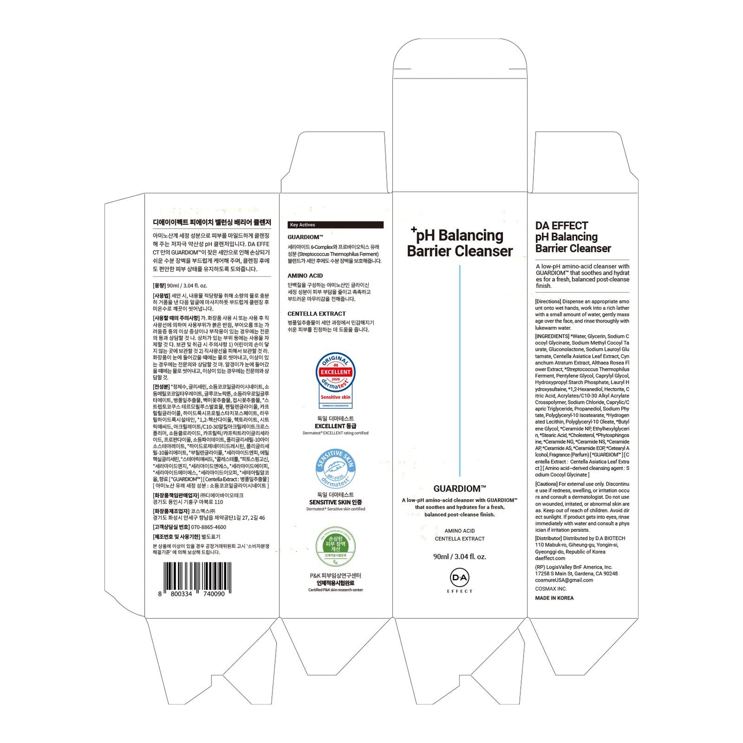 DA EFFECT pH Balancing Barrier Cleanser | Hydrating Face Cleanser for Sensitive & Acne-Prone Skin | Soothing Gentle Amino Acid Face Wash with 6-Ceramide Complex & Centella, Non-Stripping Formula, 90ml