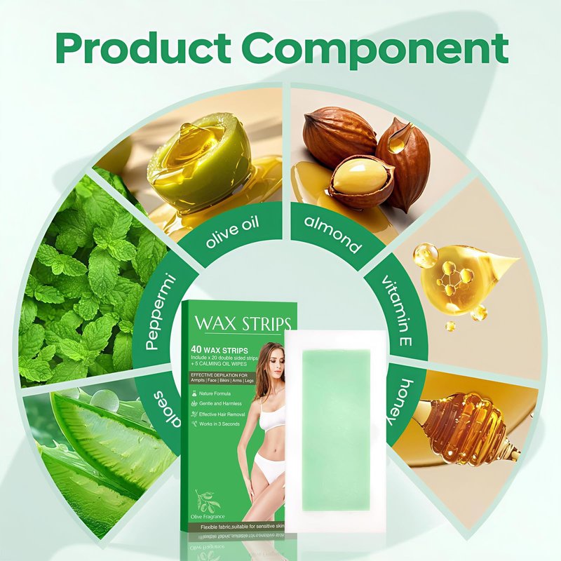 40pcs wax strips - Body Waxing Strips, Wax Kit for Women & Men - Brazilian Wax Kit, Back Waxing Kit, All Skin Types, Arms, Legs, Armpits, Bikini, 98% Natural, Hypoallergenic Odourless, Green