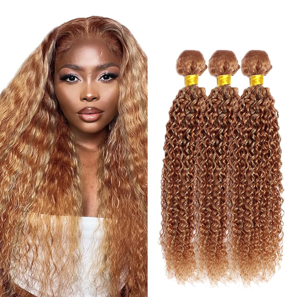 P27/30 Blonde Bundles Water Wave Bundles Human Hair 16 18 20 Inch #30 Light Brown Water Wave Bundle Unprocessed Brazilian Virgin Weave Hair 3 Bundles 100 Gram Per Bundle