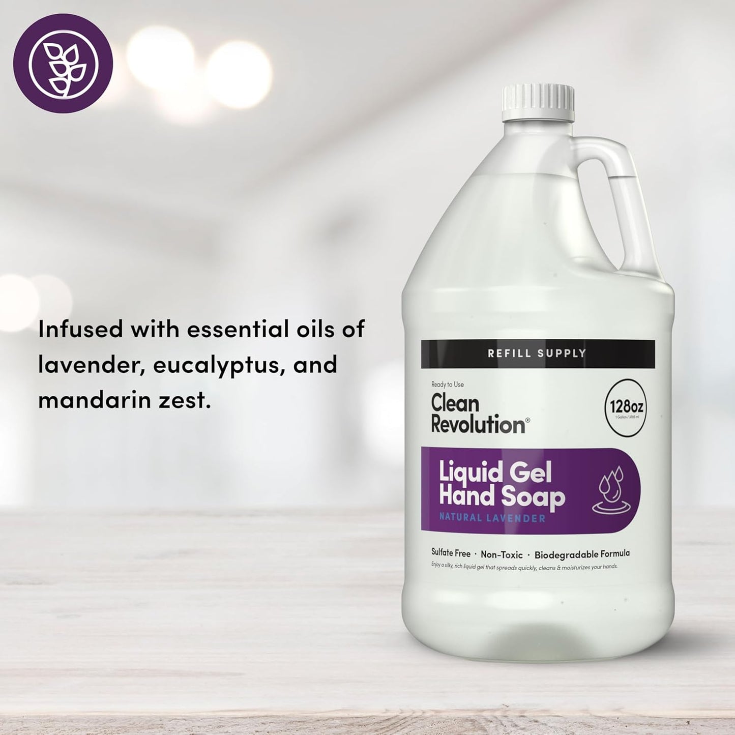 Liquid Gel Hand Soap - Natural Lavender Essential Oils | Silky Rich, Quick Lather, 128 Fl Oz