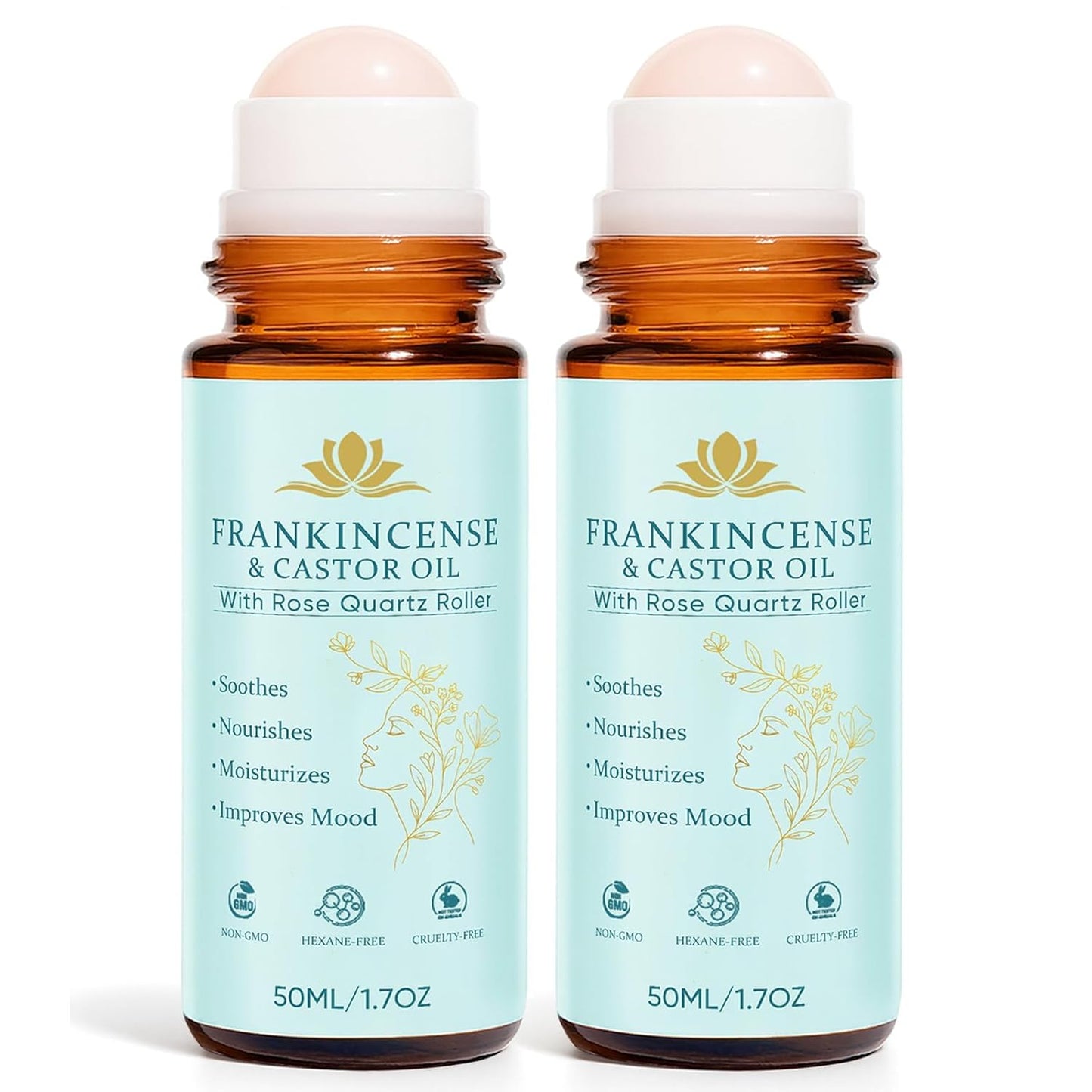 Castor Oil & Frankincense Roll-On | Organic Cold Pressed for Eyebrows, Face & Neck - 1.7 fl oz