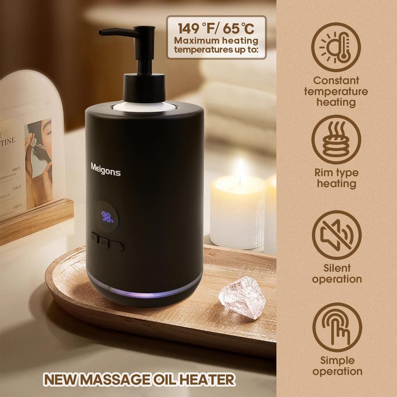 Oil Warmer for Massage, Massage Oil Warmer, Body Oils Heater for Spa, Salon and Barber Shops, with Two Oil Bottle Dispenser, Constant Temperature (White)