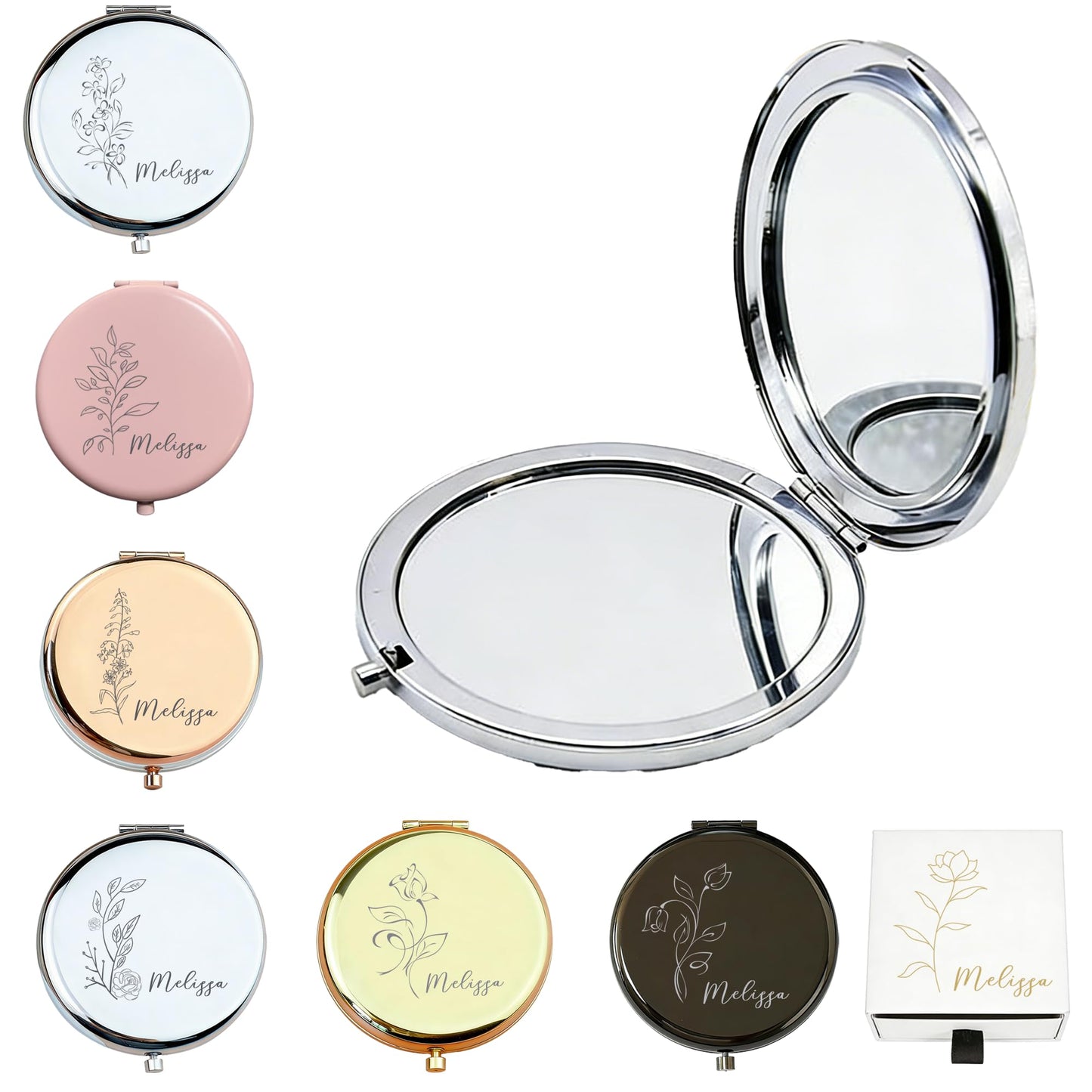 Personalized Bridesmaids Mini Makeup Mirror - Custom Engraved Wedding Favor - Elegant Compact Mirror -Bridal Party Gifts Bridesmaids Gifts