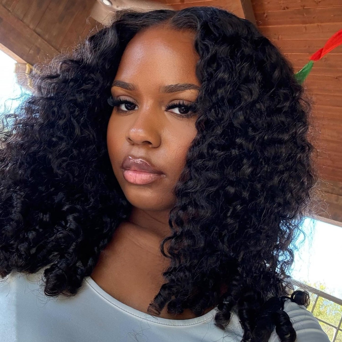Burmese Curly Human Hair Half Wig - 18 Inch 200% Density Glueless Deep Wave | Natural Color, Seamless Flip Over Design