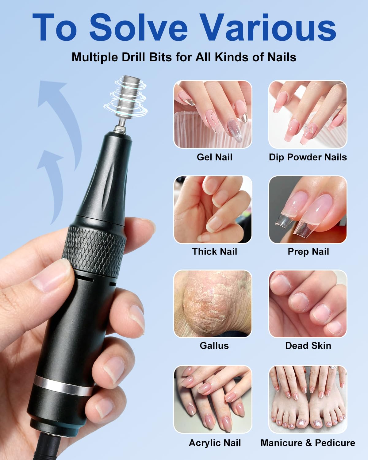 Moskany Professional Grade Electric Nail Drill Kit 35000RPM with 14PCS Bits White Portable Rechargeable Cordless File Machine for Acrylic Gel Powder Nails and Manicure Pedicure Toenail Tool Salon Set