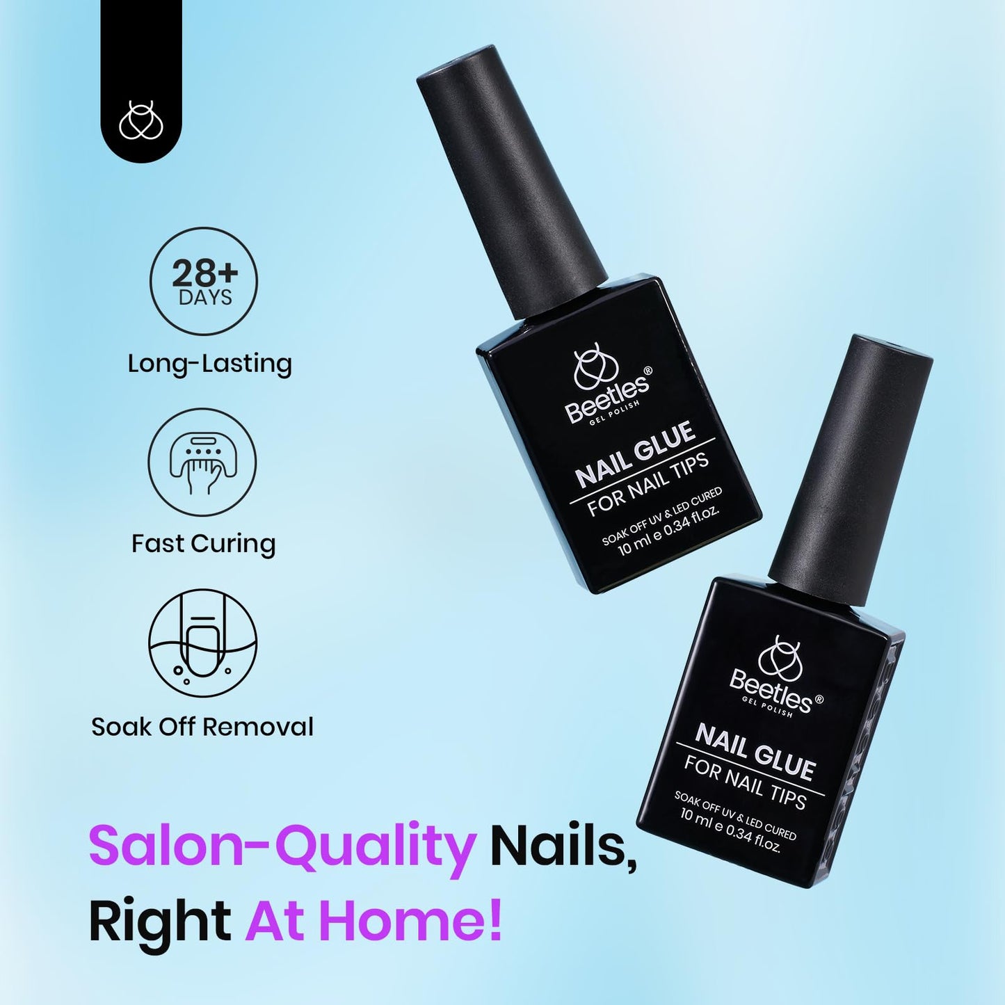 Beetles 9 in 1 Gel Nail Glue for Acrylic Nails Tips, 2Pcs 10ml Super Strong Nail Glue for Clear False Nails Tips, Base Coat Rhinestones Blooming Art, Summer Nails, Long Lasting, Need U V Light Cure