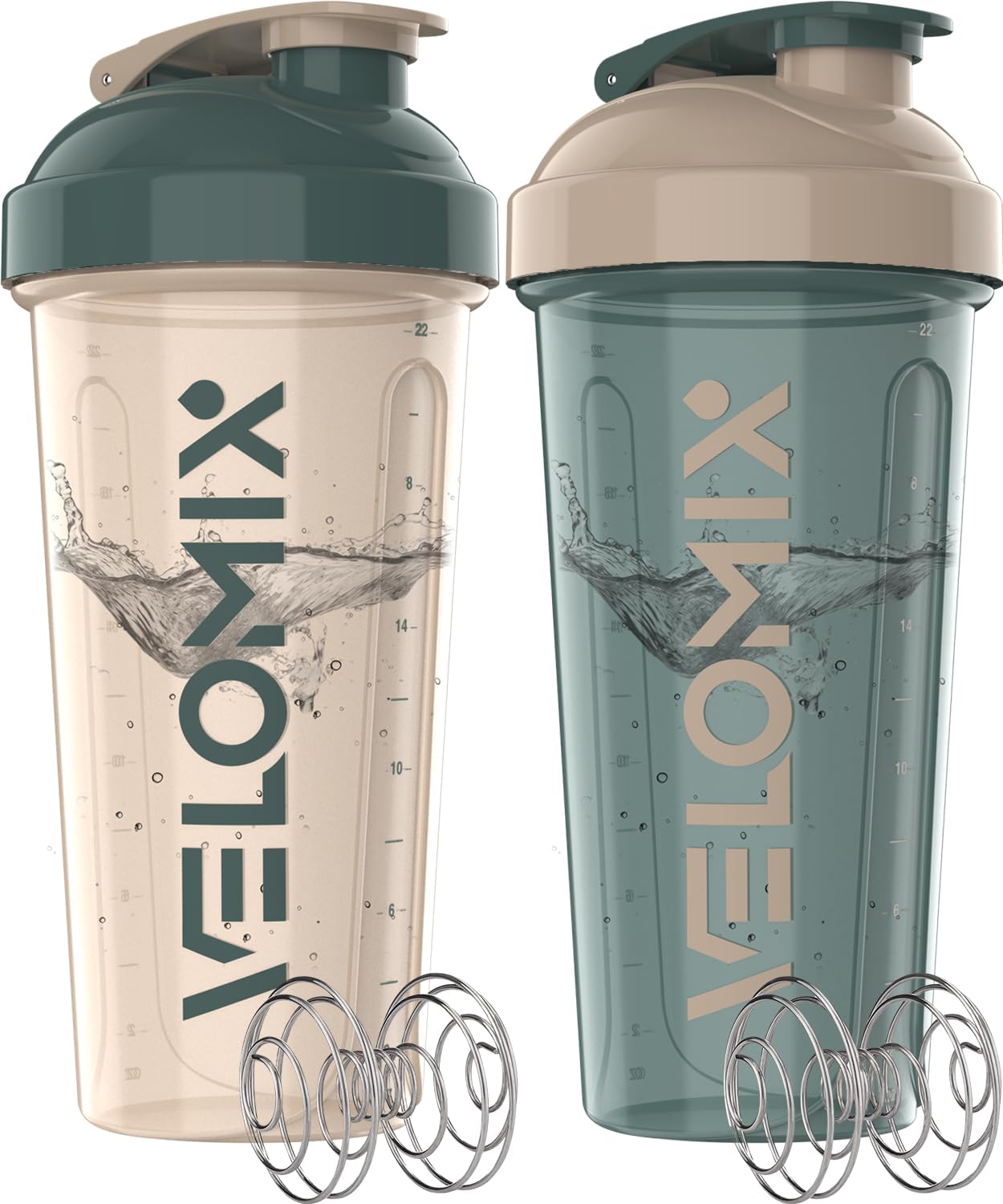 Protein Shaker Bottles - 28 oz Leak Proof Shaker Cups with 2 Wire Whisks | 2-Pack (Black/Transparent)