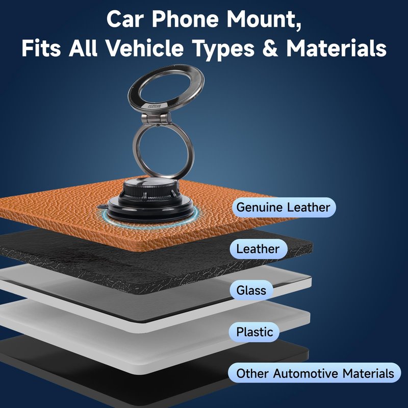 CHTXXLSZ Magnetic Car Phone Holder, 360° Adjustable Suction Cup Universal Phone Mount, Multi-Scene for Car Office Gym Home, Compatible with iPhone 17/16 Pro Max & Other Magnetic Phones (Black)