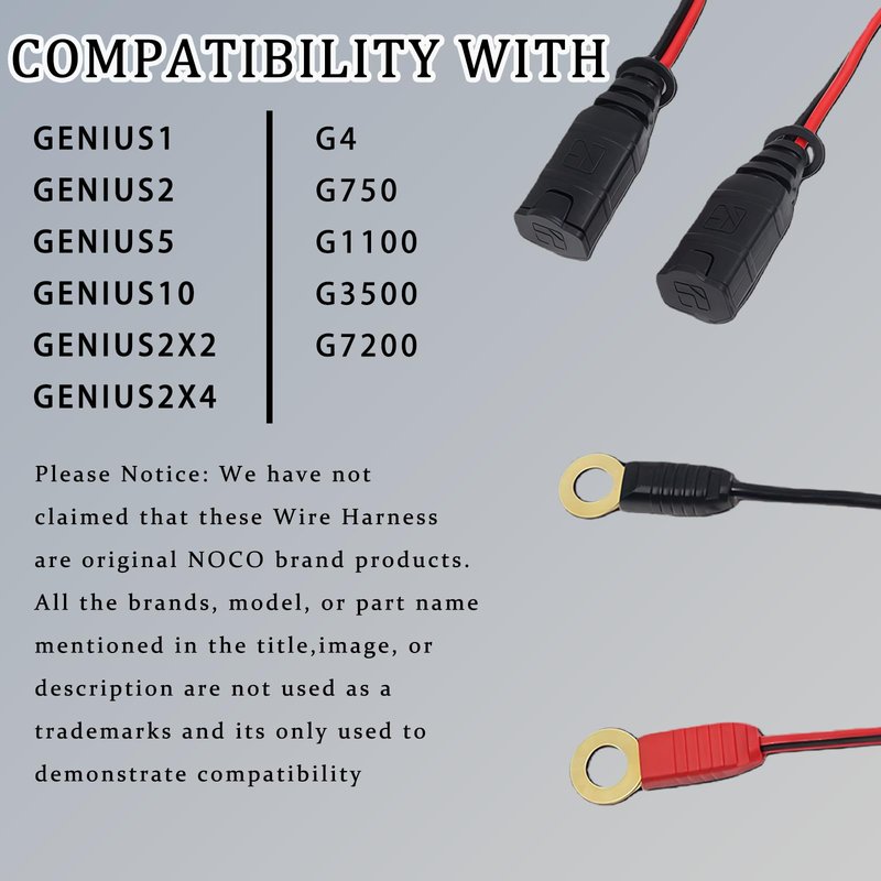 DIAKLY GC002 + GC004 X-Connect Combo Fit for NOCO Battery Charger Accessories M6 (1/4in) XL Eyelet Terminal Smart Batteries Trickle Charger Extension Cable (10.5Ft + 1.8Ft Total Length)