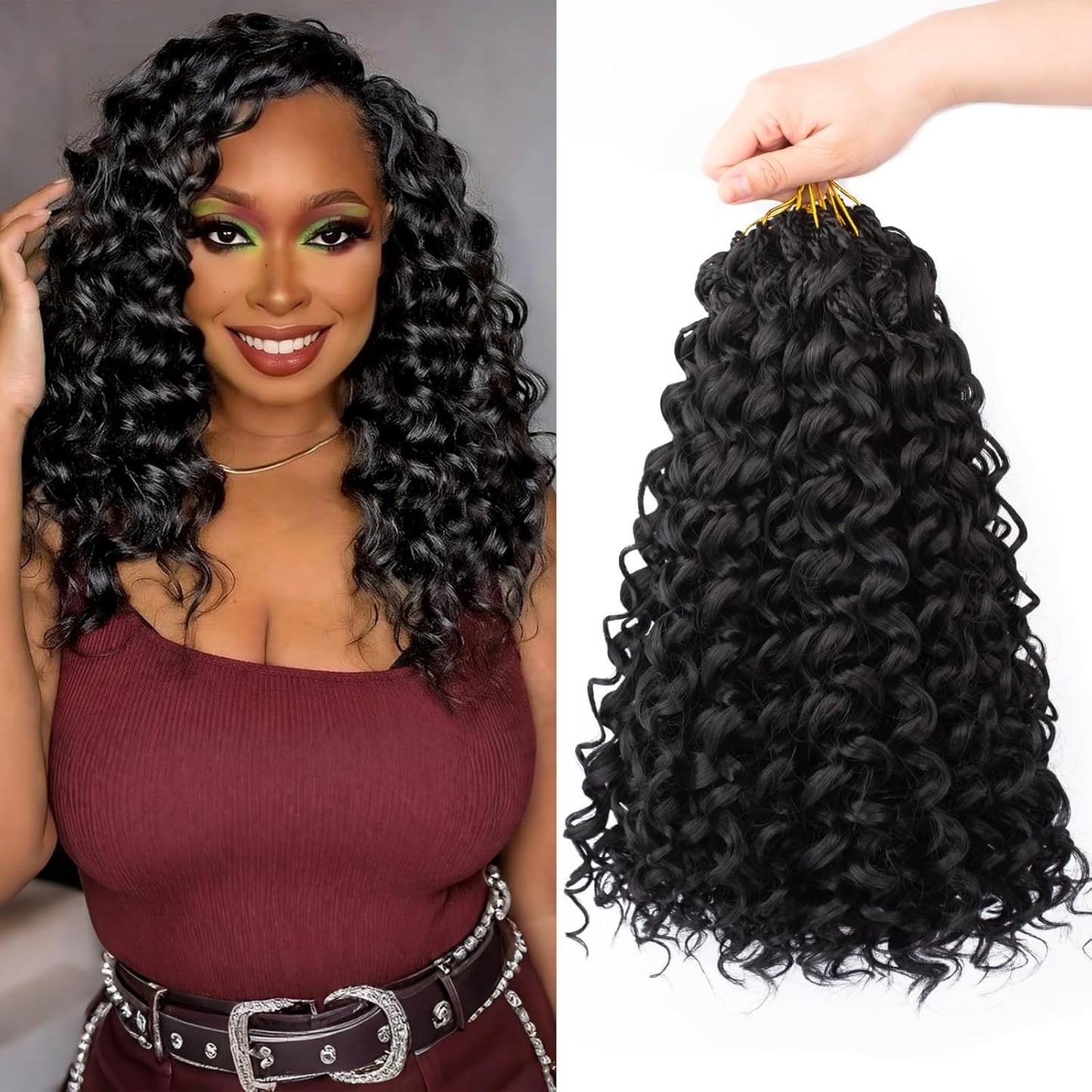 GoGo Curl Crochet Hair - 14 Inch Pre Looped Braids for Black Women | Soft Synthetic Deep Water Wave Extensions