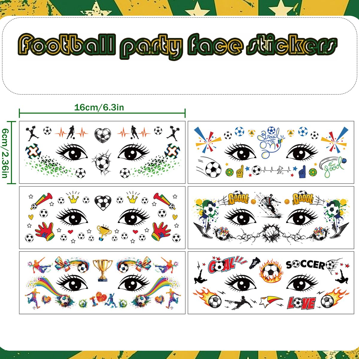 12Sheets Soccer Temporary Tattoos 2026 Face Body Stickers, Waterproof Sport Decals for Fan Parties, Events, Men Women