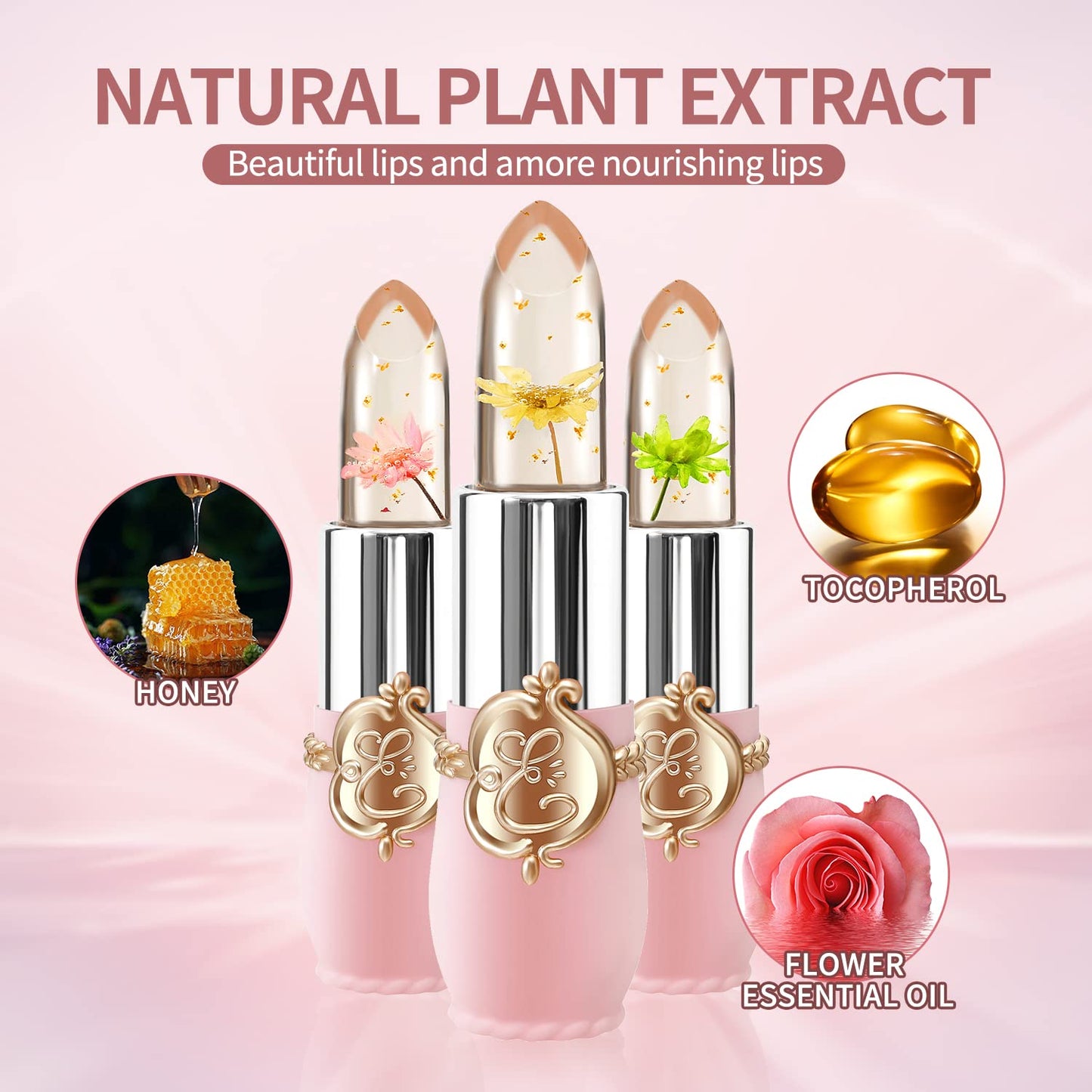Flower Jelly Lipstick Set - 3 Pcs Temperature Change Moisturizer | Long-Lasting Glossy Shine Lip Balm for Women