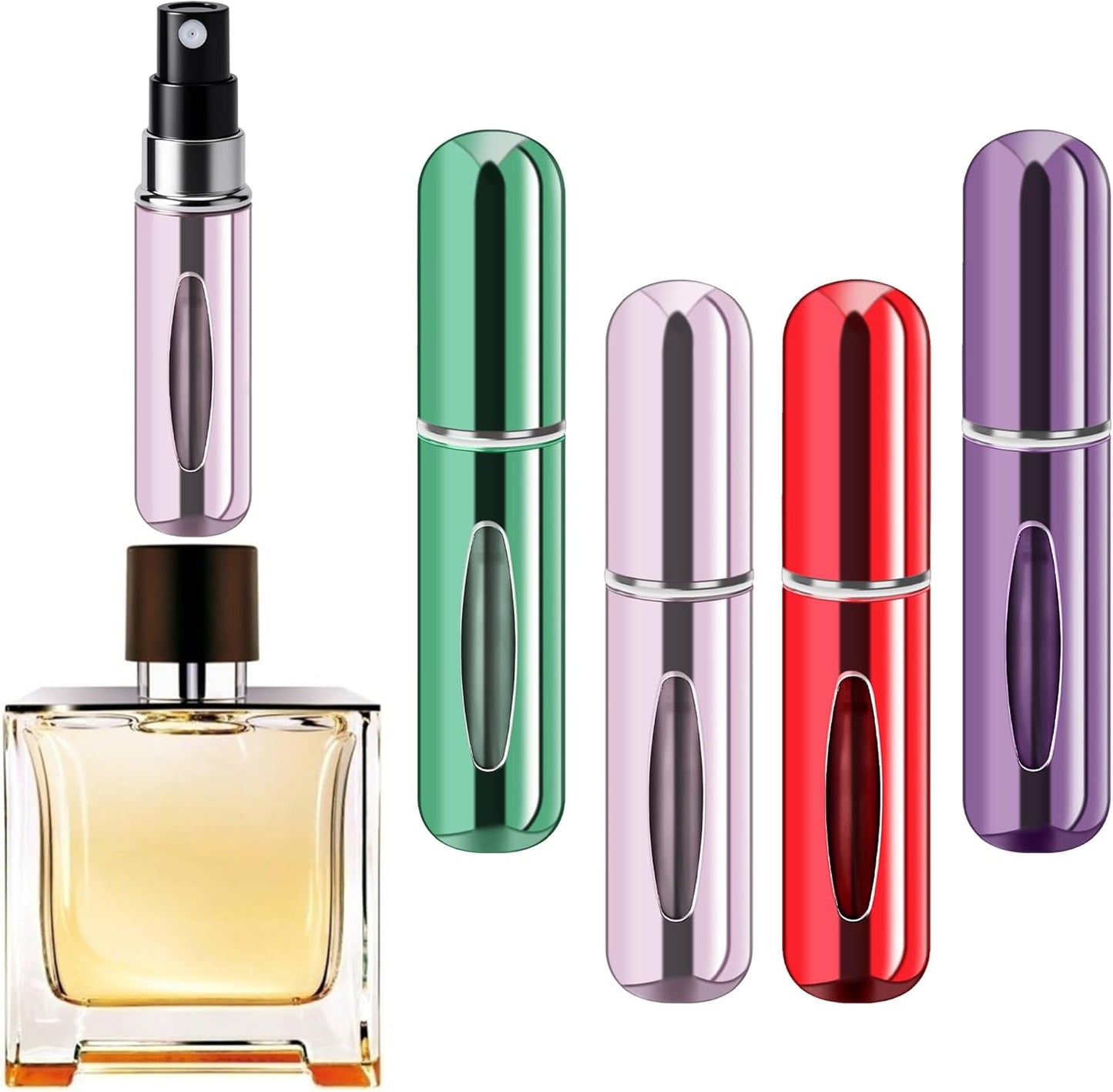 Refillable Perfume Atomizer Bottle - Portable Travel Spray, 5ml | 4 Pack in Silver, Purple, Blue, Gold, Pink, Black