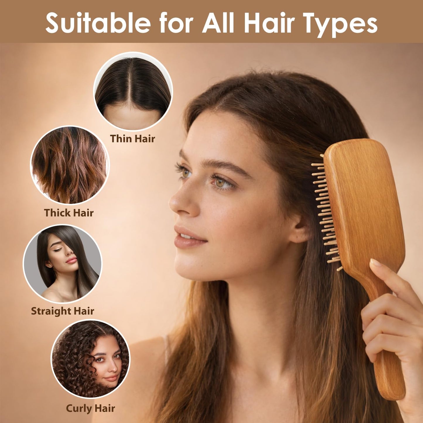 Wooden Bristle Hair Brush for Women & Men, Smoothing Hair Brush for Scalp Massage & Detangling, Wooden Brush that Reduces Static & Breakage for Thin, Thick, Fine, Curly Hair