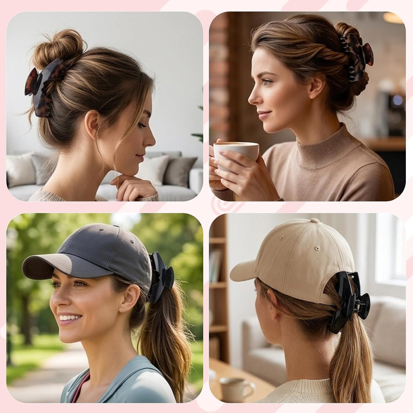 Large Baseball Hair Claw Clips - 3 Pcs Non-Slip Grip for Secure Styling | Perfect for Hats & Outdoor Activities