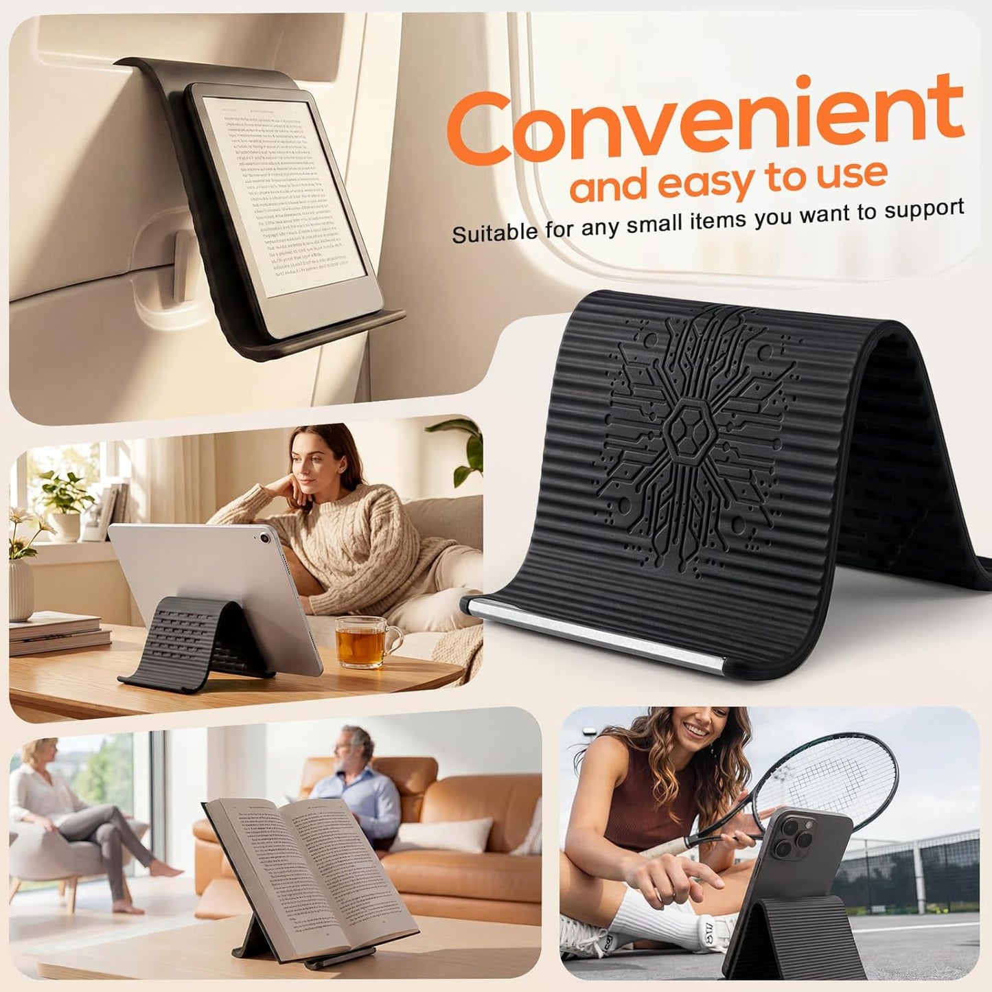 Flexible Silicone Phone Stand - Anti-Slip Holder for Tablet & Laptop | Adjustable Shape, Black