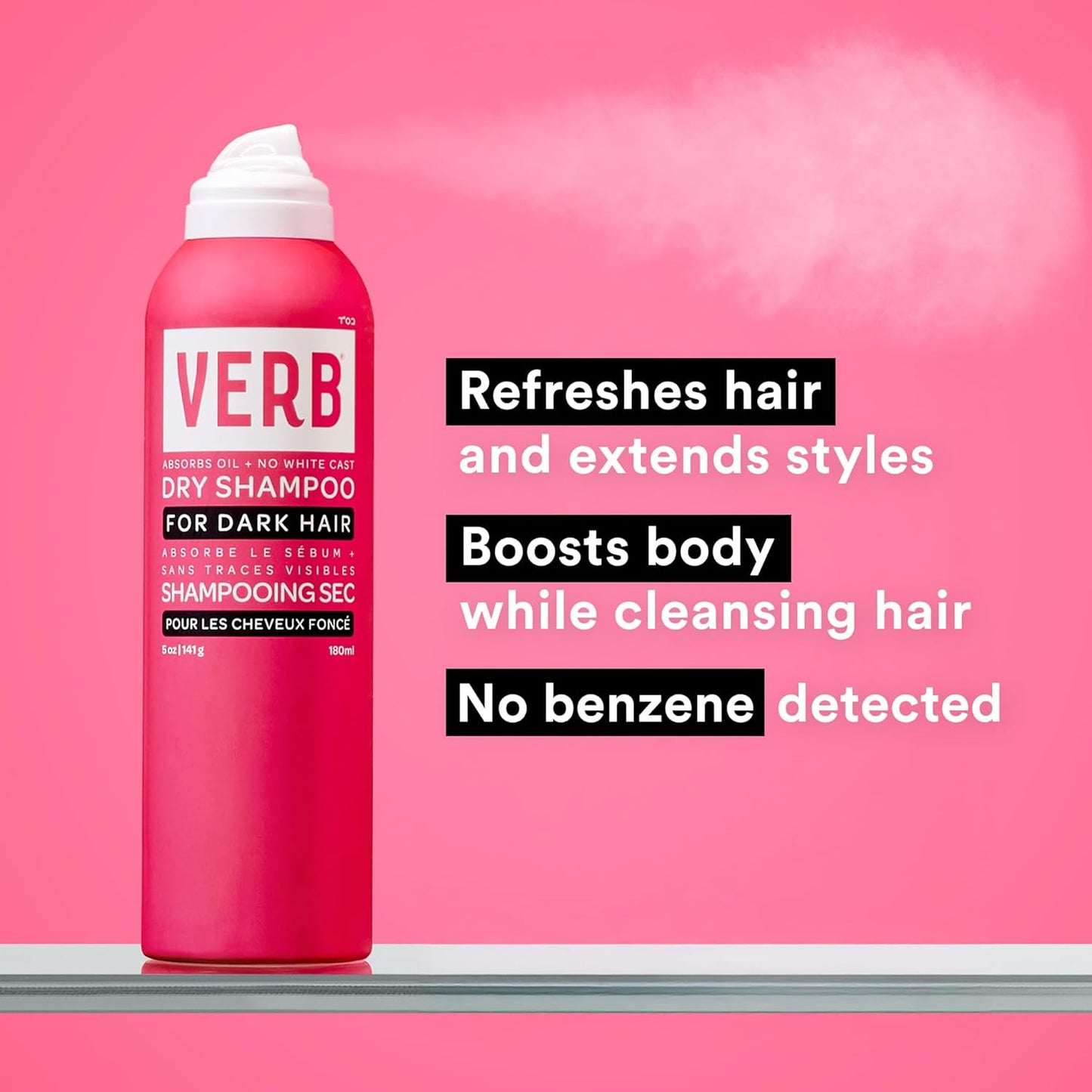 VERB Dry Shampoo for Dark Hair - Refreshing Oil Absorbing Spray | Vegan, Paraben-Free Formula