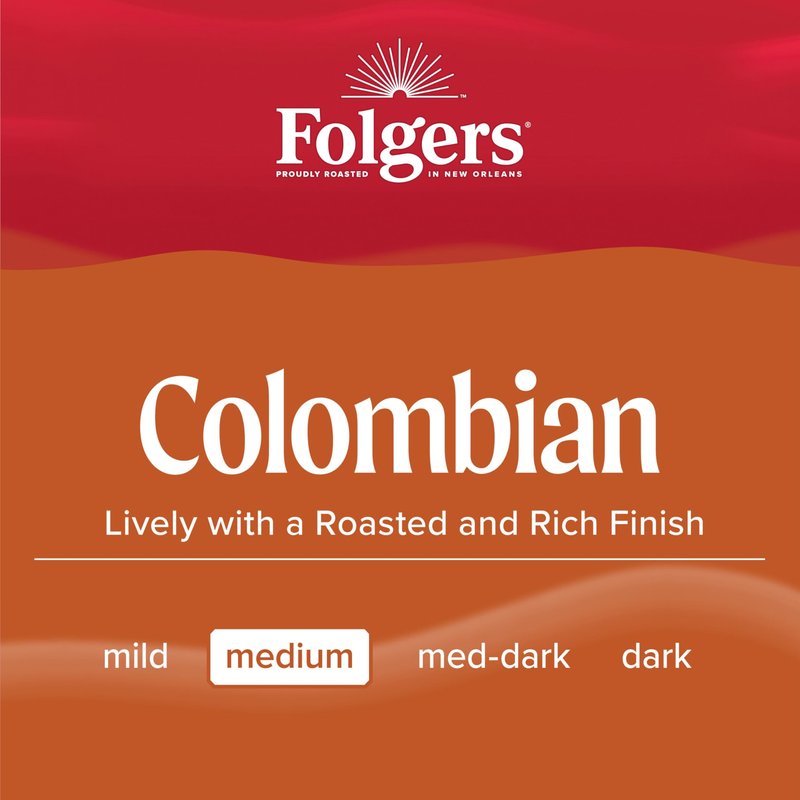 Folgers Colombian Medium Roast Coffee, 72 Keurig K-Cup Pods