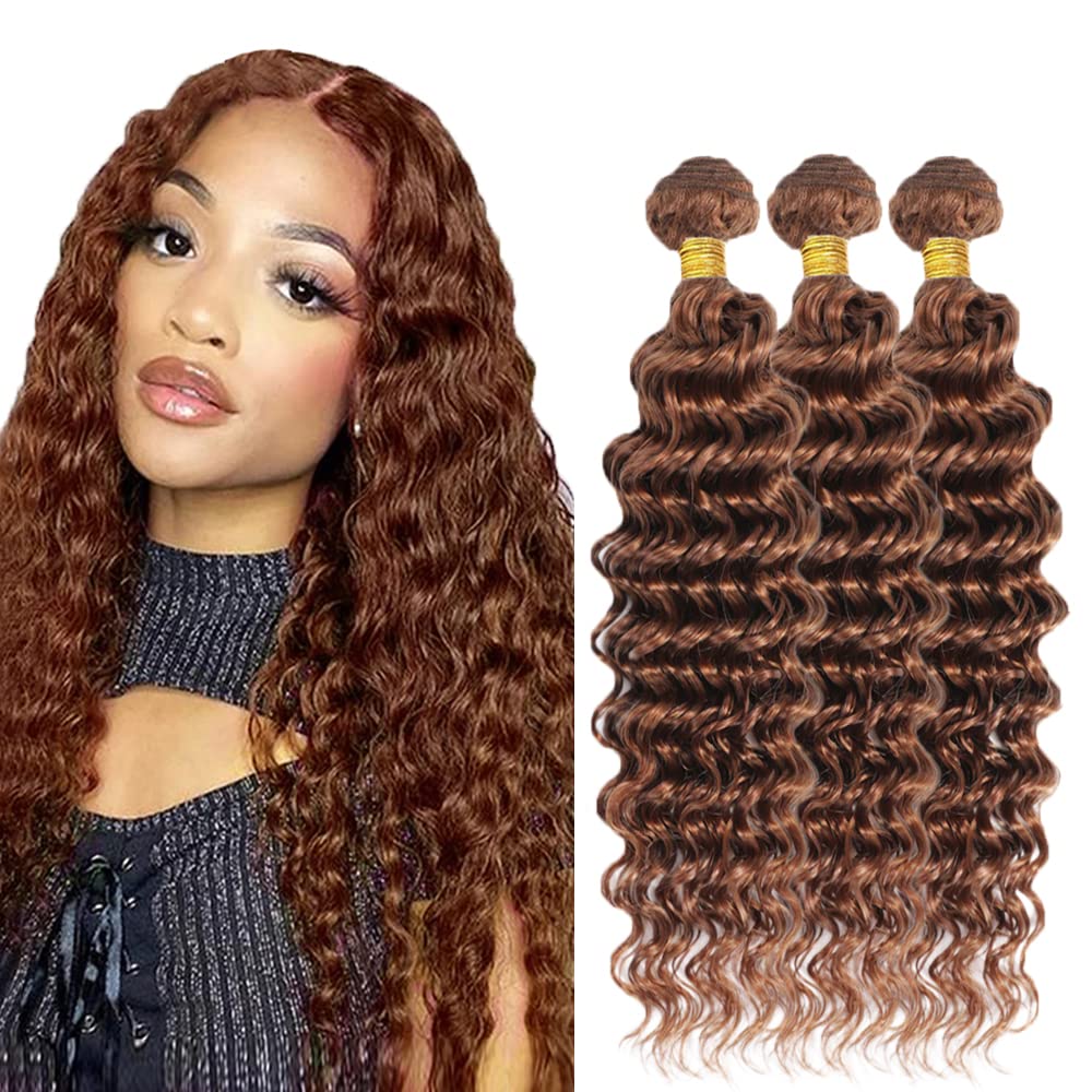 30 30 30 Inch #30 Brown Bundles Water Wave Bundles Human Hair Light Brown Water Wave Bundle Unprocessed Brazilian Virgin Weave Hair 3 Bundle 50 Gram Per Bundle